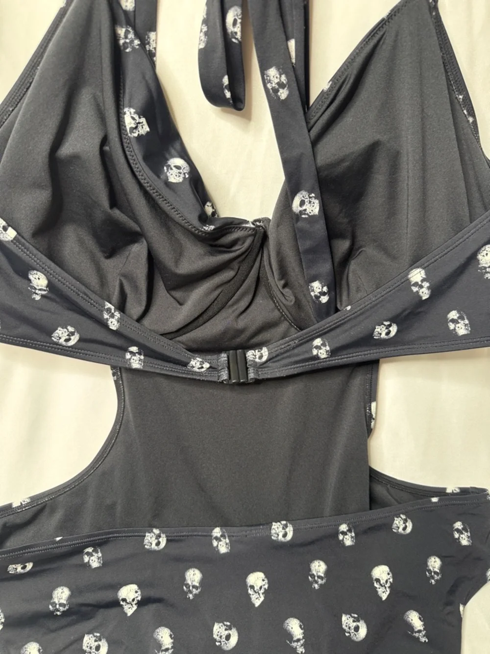 Killstar Black Halter Cutout One-Piece Swimsuit with White Skull Print - Picture 5 of 8